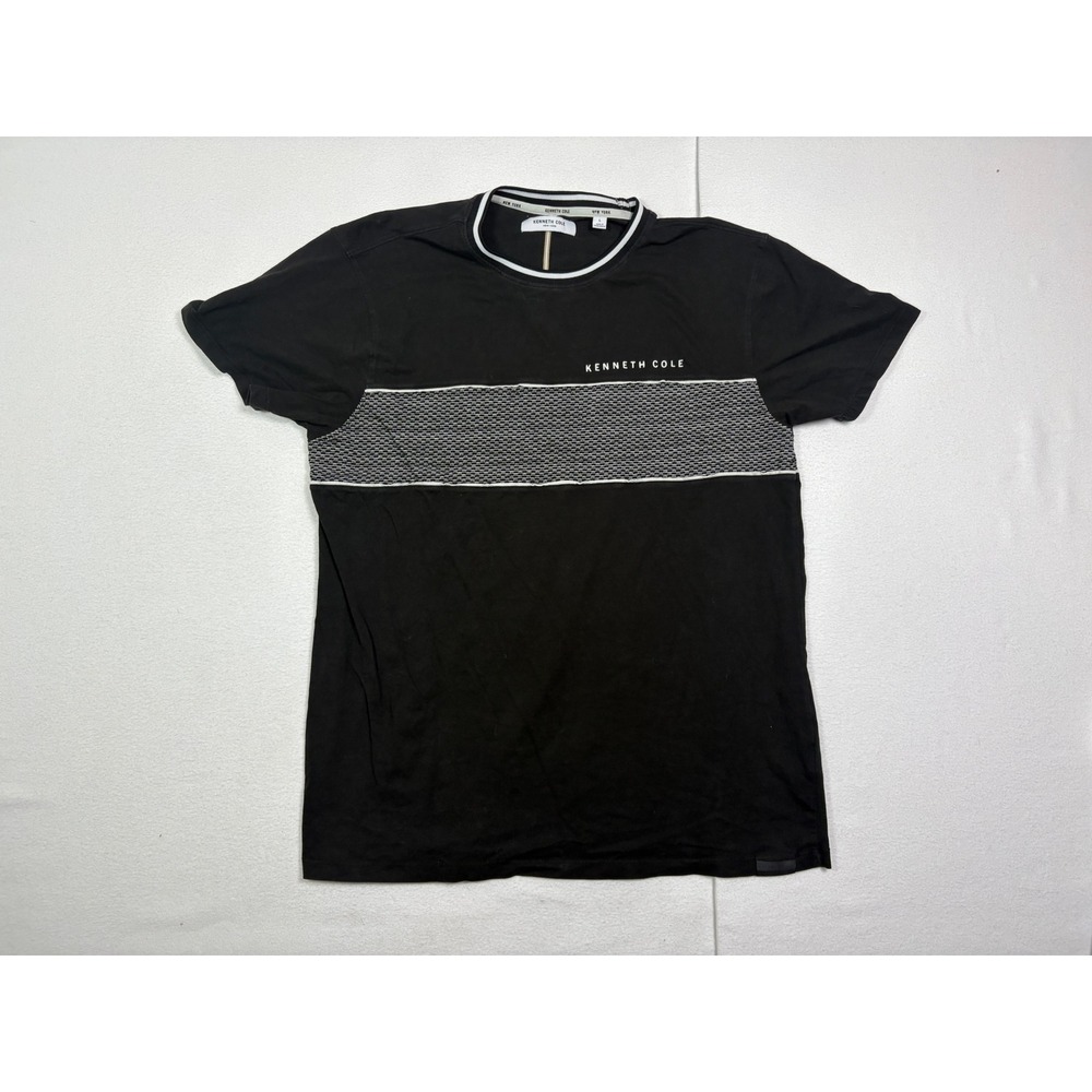 Kenneth Cole Mens Black Short Sleeve Textured Stripe Logo T-Shirt Size L